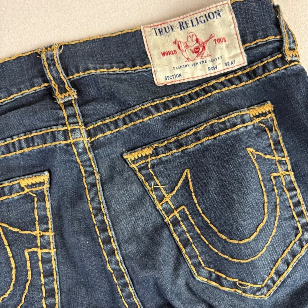 True Religion Rocco Relaxed Skinny Jeans Dark Wash Gold Super T Stitch Mens 36